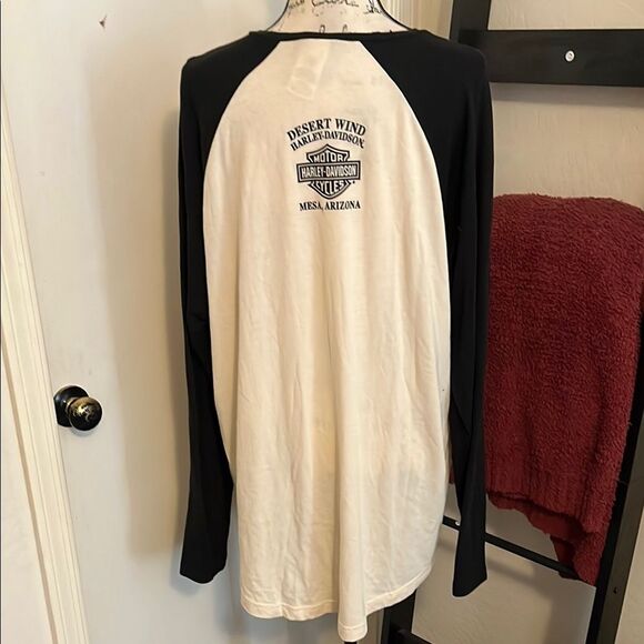 Harley-Davidson Black Cream Number 1 One Pullover Raglan Casual Shirt - Picture 5 of 11